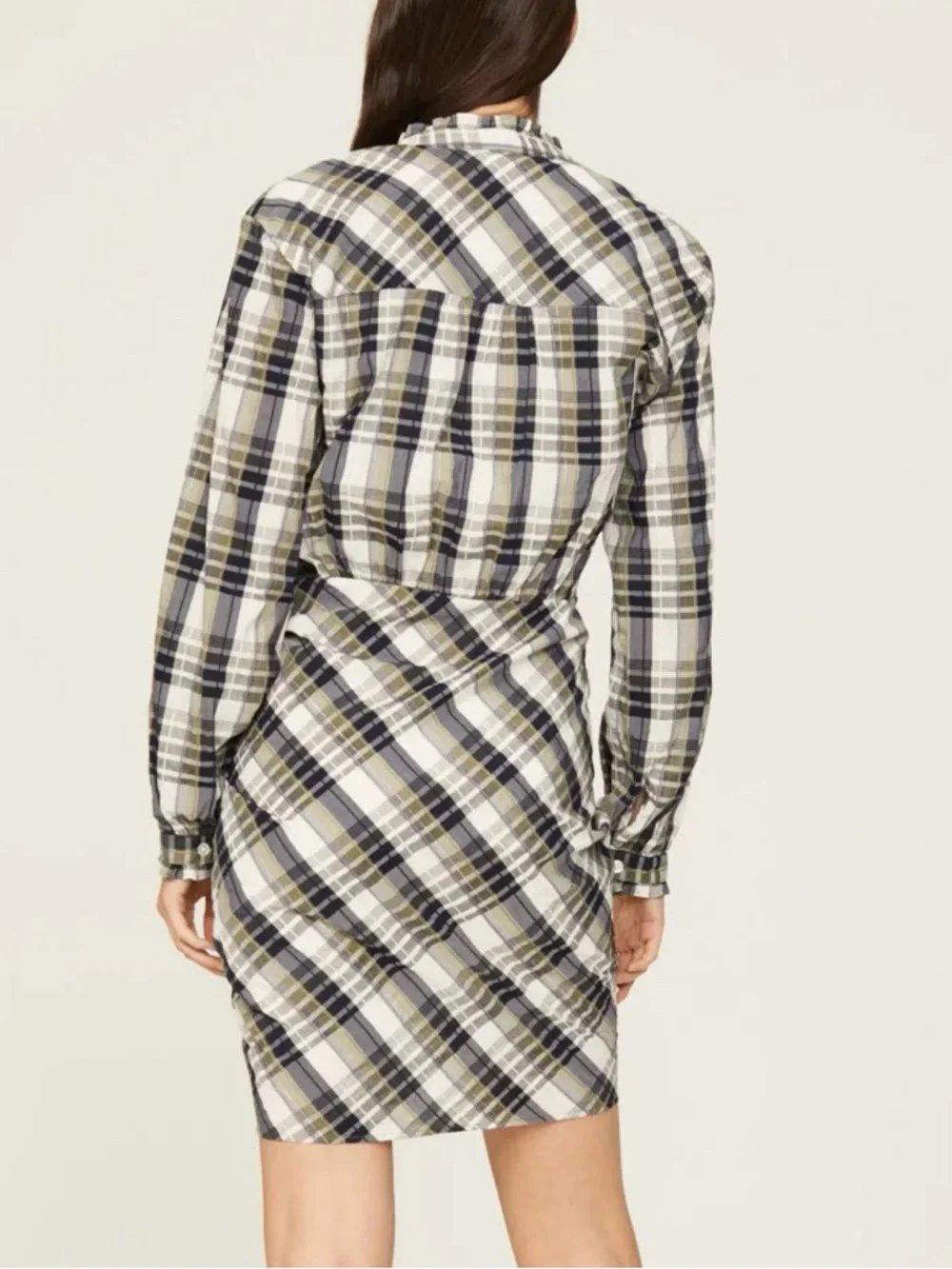 Veronica Beard Size 4 Vilette Plaid Button-Front Ruched Mini Shirt Dress - Picture 2 of 8